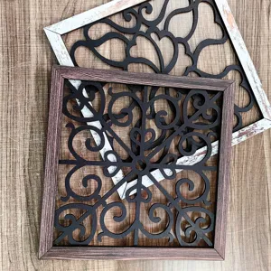 Wooden hollow wall art decor, rustic square hanging plaque detail for living room bedroom