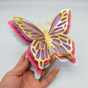 3D layered hollow butterfly wall sticker pearlescent paper wedding home party decor gold