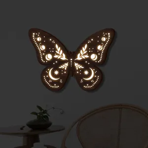 Lampada da parete farfalla in legno LED luce notturna boho decorazione casa stile nordico