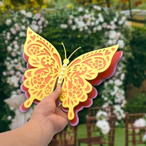 3D multi-layer hollow paper butterfly detail with pearl accents for wedding wall decor.