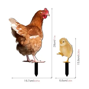 Decorative chicken yard stakes metal garden art outdoor yard lawn decor set hen and chick