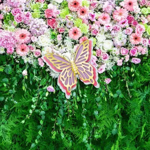 3D hollow butterfly wall sticker detail shot, pearl paper wedding and party decor.
