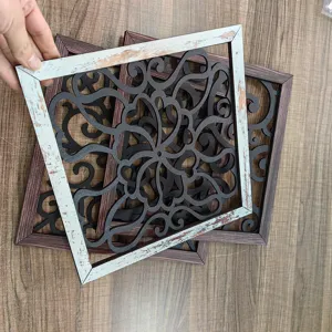 Wooden hollow wall art panel with carved pattern for modern home living room bedroom decor.