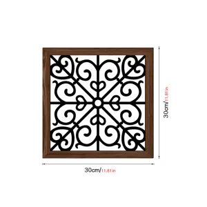 Wooden hollow wall decor with classic scrollwork pattern, 30x30cm wood grain home mural.