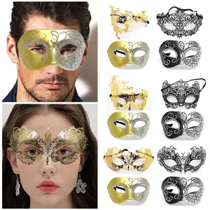Conjunto de Máscara de Mascarilla Estrás Metal Hierro Media Cara Máscara Veneciana Fiesta de Halloween Accesorios de Disfraces para Mujeres