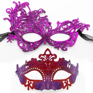 Set de máscara de mascarada, antifaz rosa de encaje y máscara roja de corona para fiesta.