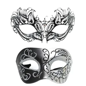 Mascara de mascarada metal mariposa y mascara de ojos media cara brillante negro plata fiesta.