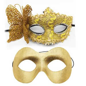 Goldenes Maskenball Masken Set mit Schmetterling und Glitzer-Spitze für Party und Kostüm.