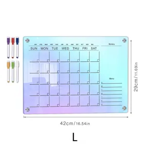 Acrylic weekly calendar dry erase board size 42x29cm with colorful markers for office home.