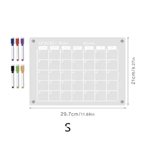 Transparant acryl maandkalender whiteboard met 6 markers, S maat 29.7x21cm voor thuis.