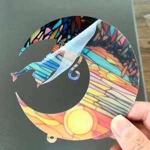 Buntglas Stil Mond Katze Acryl Hängeornament Sonnenfänger für Heim Zimmer Deko