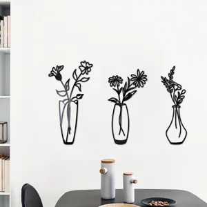 3D Acryl Spiegel Wandaufkleber, schwarze Blumenvase botanische Wanddekoration Zuhause.