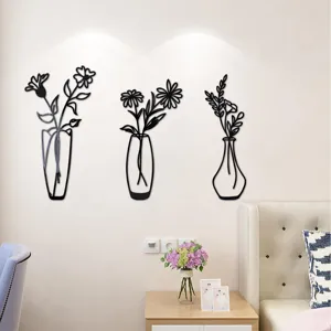 3D Acryl Spiegel Wandaufkleber Blumen Vase Wandtattoo Selbstklebend Heimdekoration Art