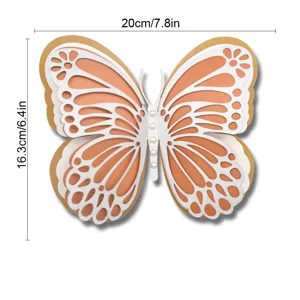 Detailed shot of 3D 4-layer hollow pearlescent paper butterfly wall sticker for decor.