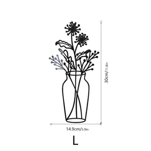 3D acrylic mirror flower pot wall sticker, self-adhesive floral home decor, size L.