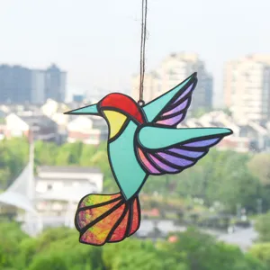 Colorful acrylic hummingbird suncatcher hanging ornament for window garden home decor.
