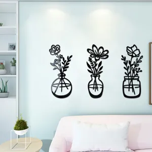 3D acrylic mirror wall sticker featuring potted plant vase design for modern home decor.