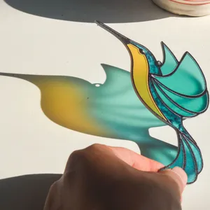 Stained glass hummingbird suncatcher acrylic hanging ornament colorful light shadow home decor