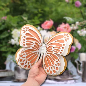 3D Four Layer Hollow Pearl Paper Butterfly Wall Stickers Large Hanging Ornaments Wedding Holiday Party Decor With Pearls