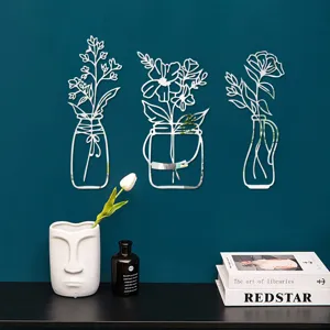 3D Acrylic Mirror Wall Sticker Flower Vase Set Home Decor Self Adhesive Wall Art Decor