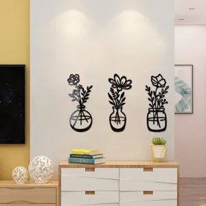 Acryl Spiegel Wandaufkleber mit modernem Blumenvasen Design fuer detaillierte Wanddeko.