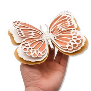 Detailed view of the 3D multi-layered hollow pearlescent paper butterfly wall sticker.