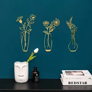 3D acrylic mirror wall stickers gold flower vase modern home decor self adhesive wall art decals
