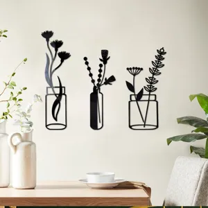 3D acrylic mirror wall stickers featuring elegant potted flower designs for home and room decor.