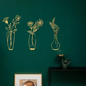 3D gold Acryl Spiegel Vase Blume Wandaufkleber selbstklebende Heimdekor Detailansicht.