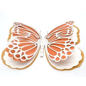 3D hollow pearl paper butterfly wall sticker, four-layer decorative sticker for home wedding.