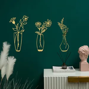 3D goldene Acryl Spiegel Wandaufkleber minimalistische Blumen Vase Kunst Dekor fur Wohnzimmer.