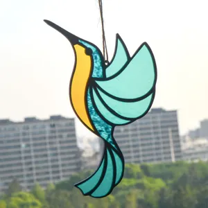 Stained glass hummingbird sun catcher acrylic hanging pendant for window home decor detail