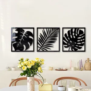 Ensemble de stickers muraux miroir feuille de palmier Monstera acrylique 3D detail