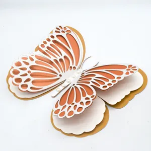 3D pearl hollow paper butterfly wall sticker, four-layer decorative craft for weddings and home.