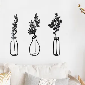 Detailed scene view of black acrylic mirror vase wall stickers, elegant floral home decor.