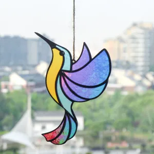 Stained glass hummingbird acrylic suncatcher window hanging colorful decoration