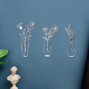 3D Acryl Spiegel Blumen Vase Wandaufkleber, silberne florale Dekoration fur Wohnzimmer Wand.