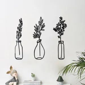 3D acrylic mirror wall sticker plant vase design black self adhesive home wall decor