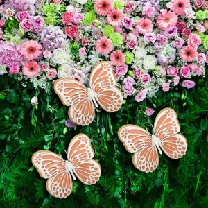 3D hollow pearlescent paper butterfly wall stickers with pearls for wedding and party home decor