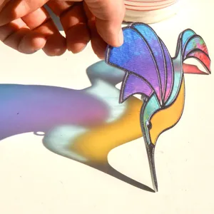 Colorful hummingbird stained glass acrylic suncatcher pendant for home window hanging decoration.