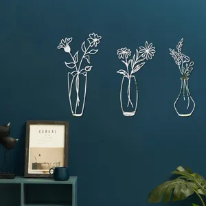 3D Acryl Spiegel Wandaufkleber Blumen Vase Heimdekoration selbstklebende Wandkunst Set