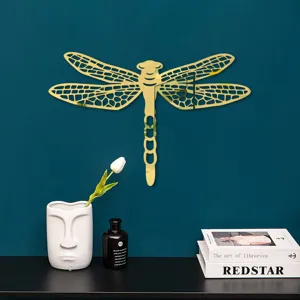 3D acrylic dragonfly mirror wall sticker, gold reflective insect decor for home bedroom.