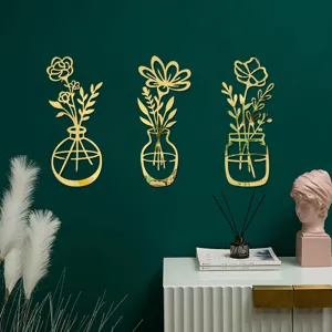 3d acryl spiegel wandaufkleber blumen vase design selbstklebend wanddeko fuer zuhause
