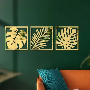 Stickers muraux miroir acrylique 3D feuilles de palmier tropical art mural déco salon