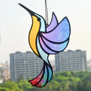 Colorful stained glass hummingbird suncatcher acrylic hanging window ornament home decor