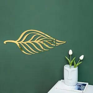 3D Acrylic Leaf Mirror Wall Sticker Gold Leaf Decor for Living Room Wall Art Home Decor