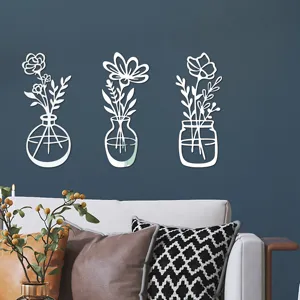 3D Acryl Spiegel Wandaufkleber Blumen Vase Heimdekoration selbstklebende Wandkunst Wohnzimmer