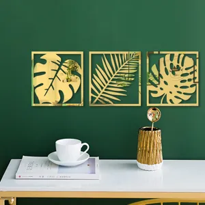 3D acrylique miroir autocollants muraux feuille d'or plante art mural décoration