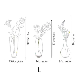 3D Acryl Spiegel Blumen Vase Wandaufkleber, Grösse L Set, selbstreklebende Heimdekoration.