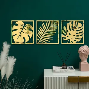 Stickers muraux miroir en acrylique doré 3D, déco murale monstera tropicale pour salon